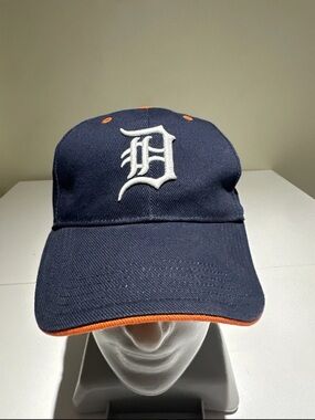 Men's Navy Blue Baseball Cap with White 'D' Logo and Orange Trim